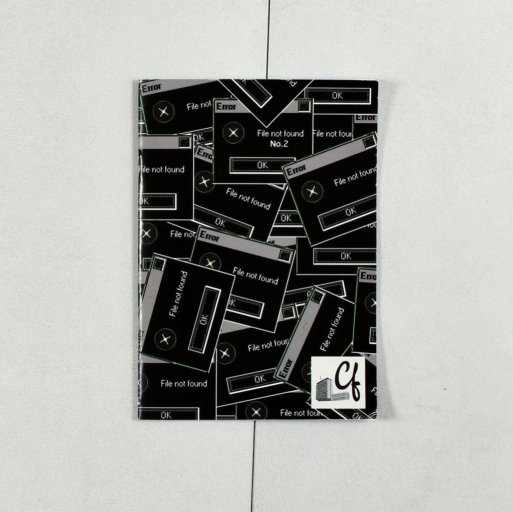 Notebook or journal cover with a pattern of computer error messages.