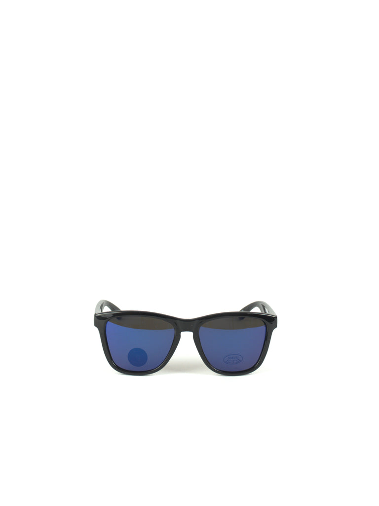 Glassy Deric Polarized sunglasses featuring black frames and blue-tinted lenses