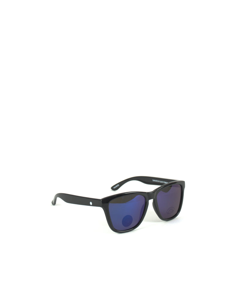 Glassy Deric Polarized sunglasses featuring black frames and blue-tinted lenses