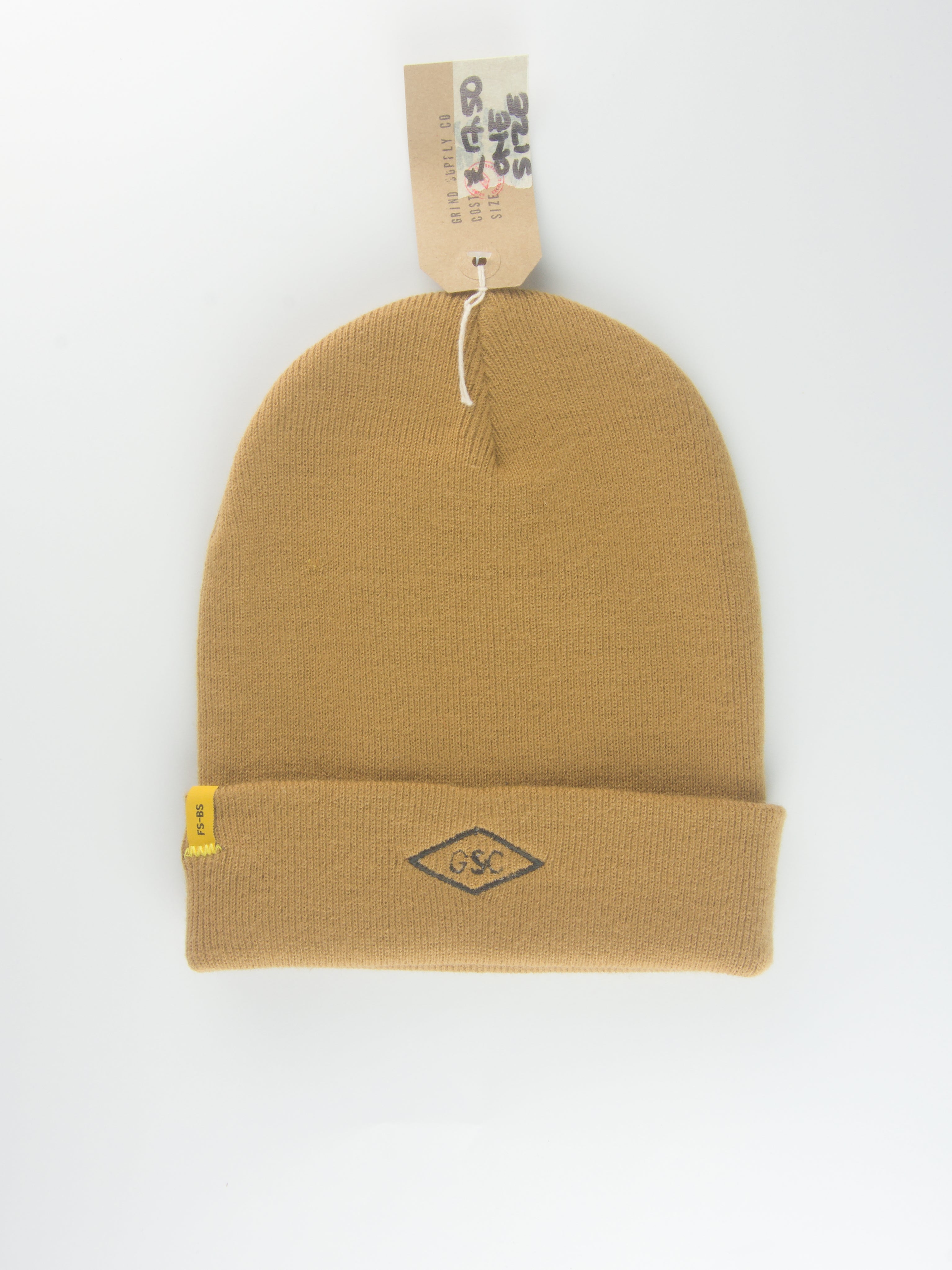 Grind supply co - diamond logo hand finished cuffed beanie - caramel / black