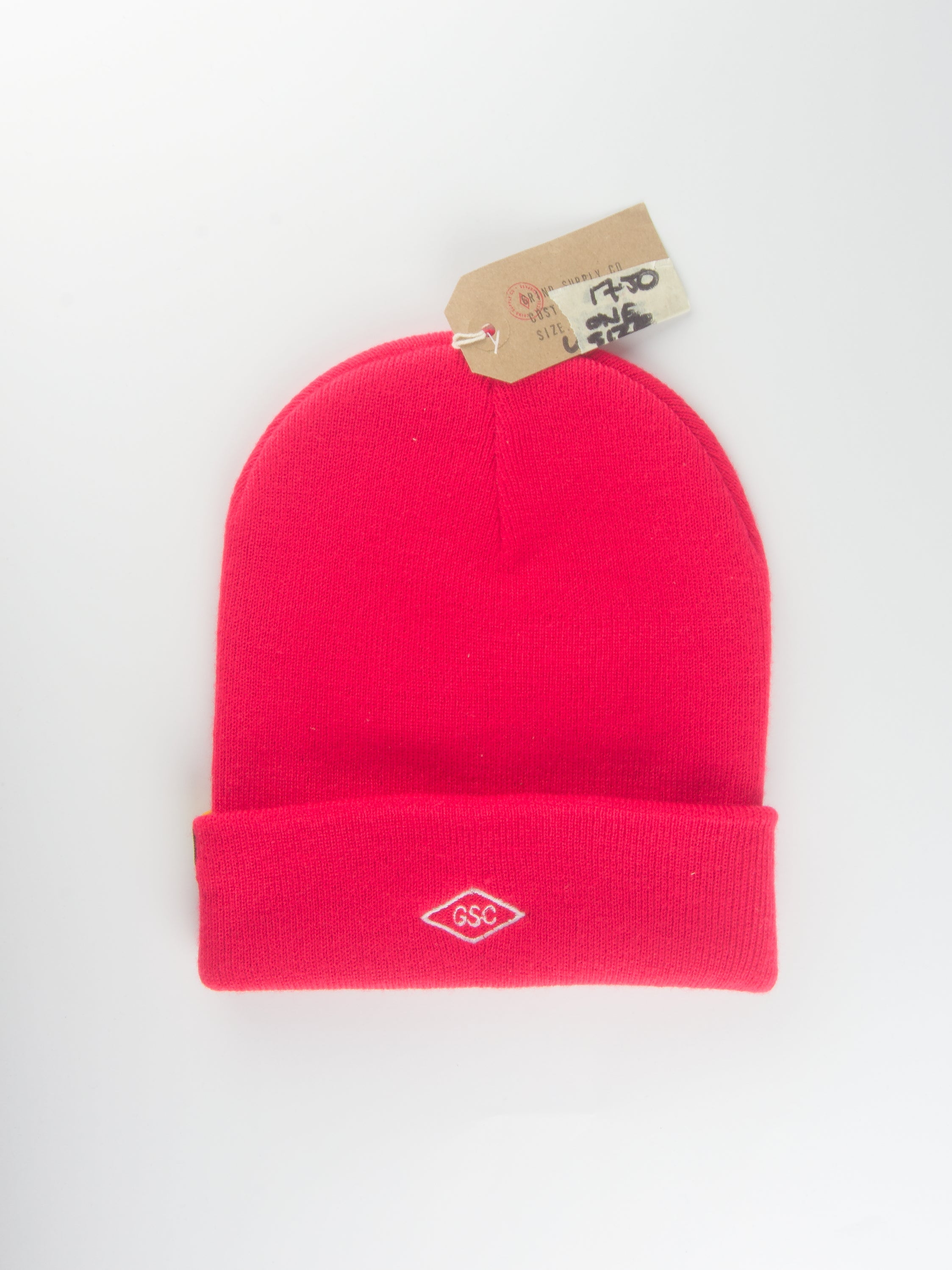 Grind supply co - diamond logo hand finished cuffed beanie - red / white