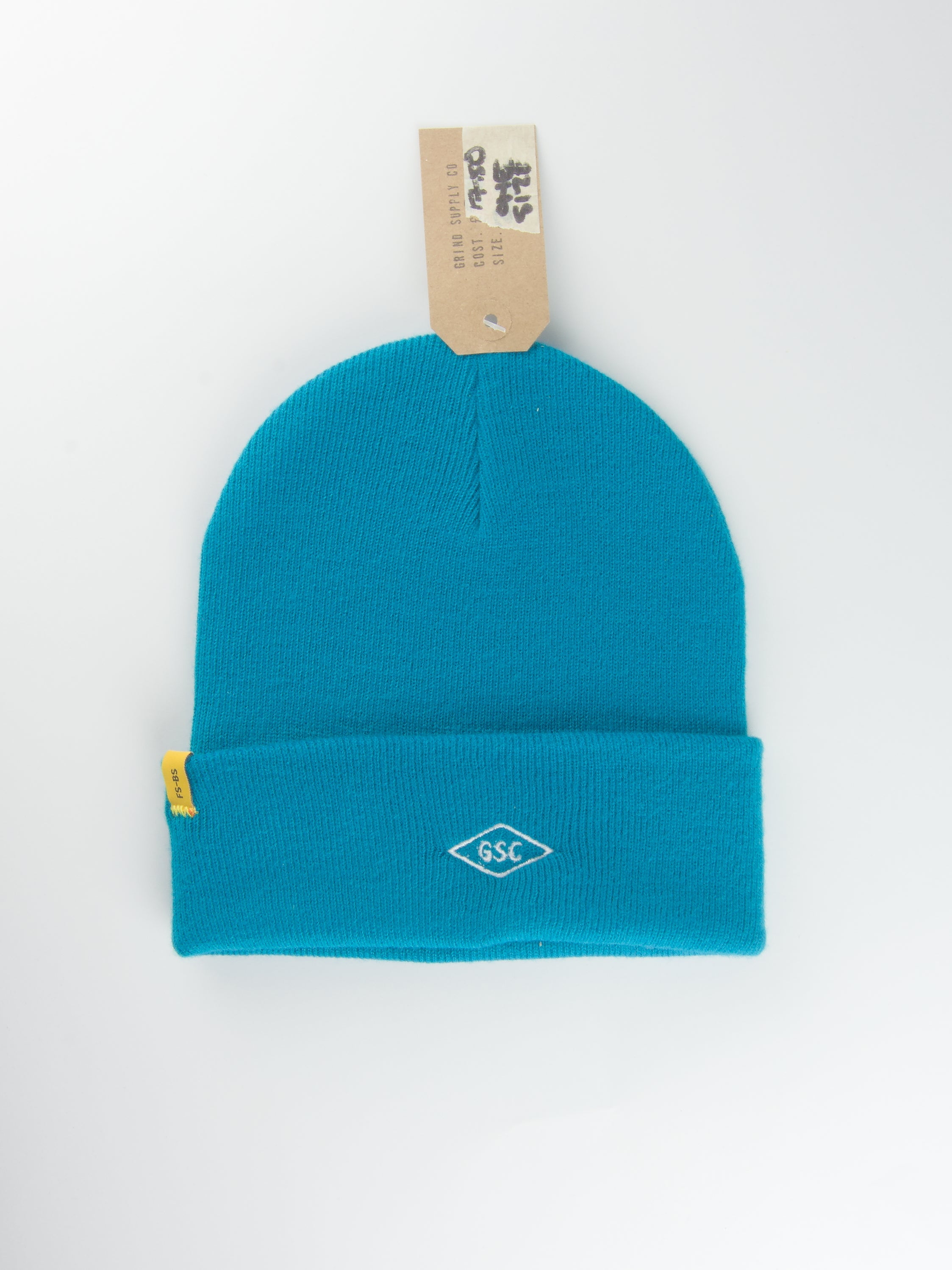 Grind supply co - diamond logo hand finished cuffed beanie - teal / white