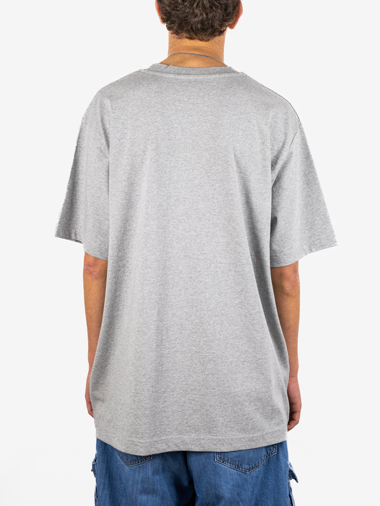 Back view of Grind Supply Co Dub Ultra Heavy Tee in Heather Grey and Blue