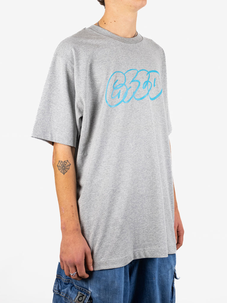 Gray ultra heavy tee with light blue graffiti-style GSD logo by Grind Supply Co