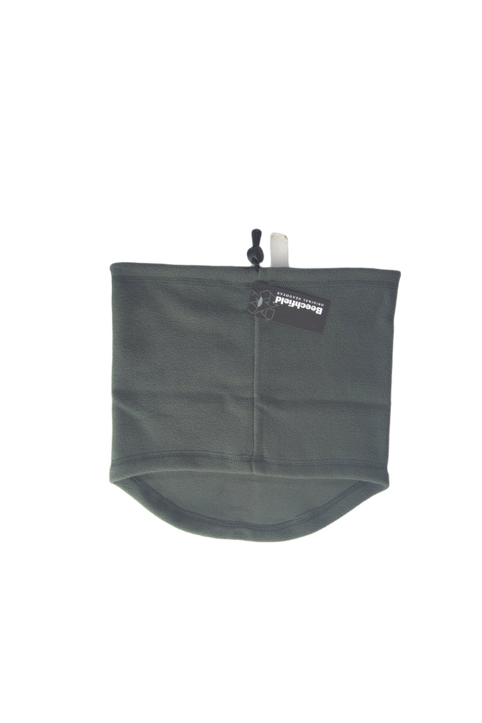 Dark gray drawstring neck gaiter or neck warmer.