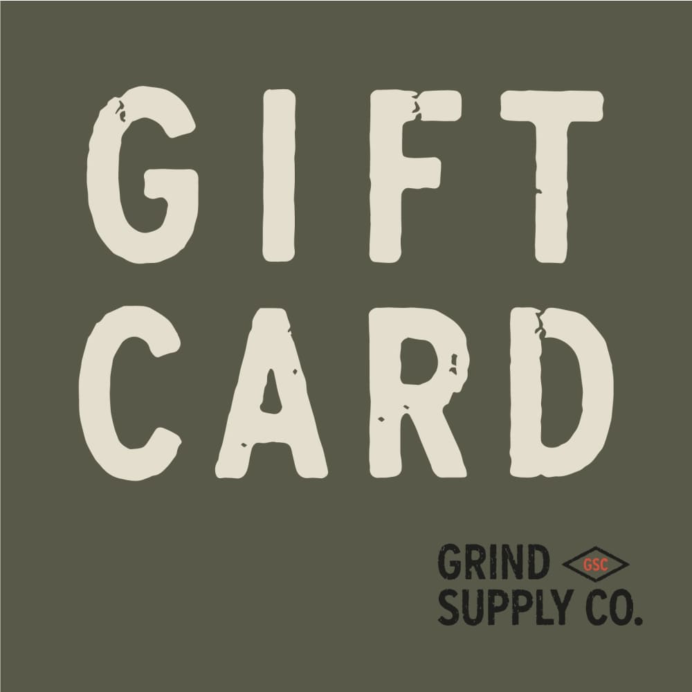 Gift card for Grind Supply Co, featuring white text on a green background