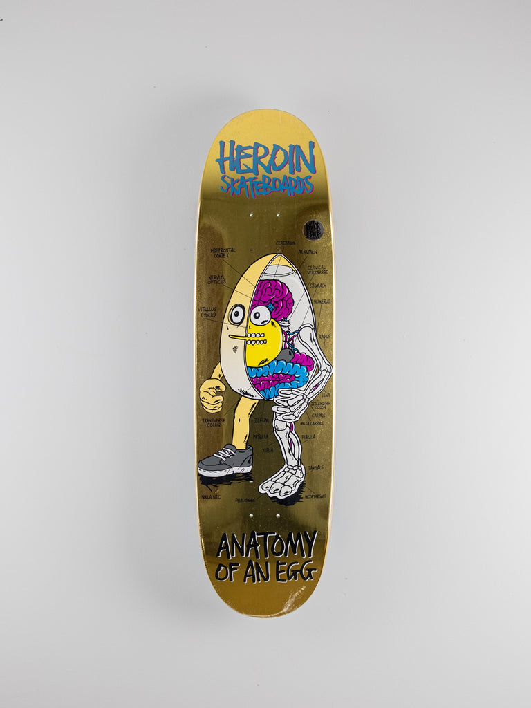 Heroin Skateboards - Anatomy Of An Egg Retro Shaped Skateboard Deck 8.75 Decks Fast Shipping Grind Supply Co Online Shop