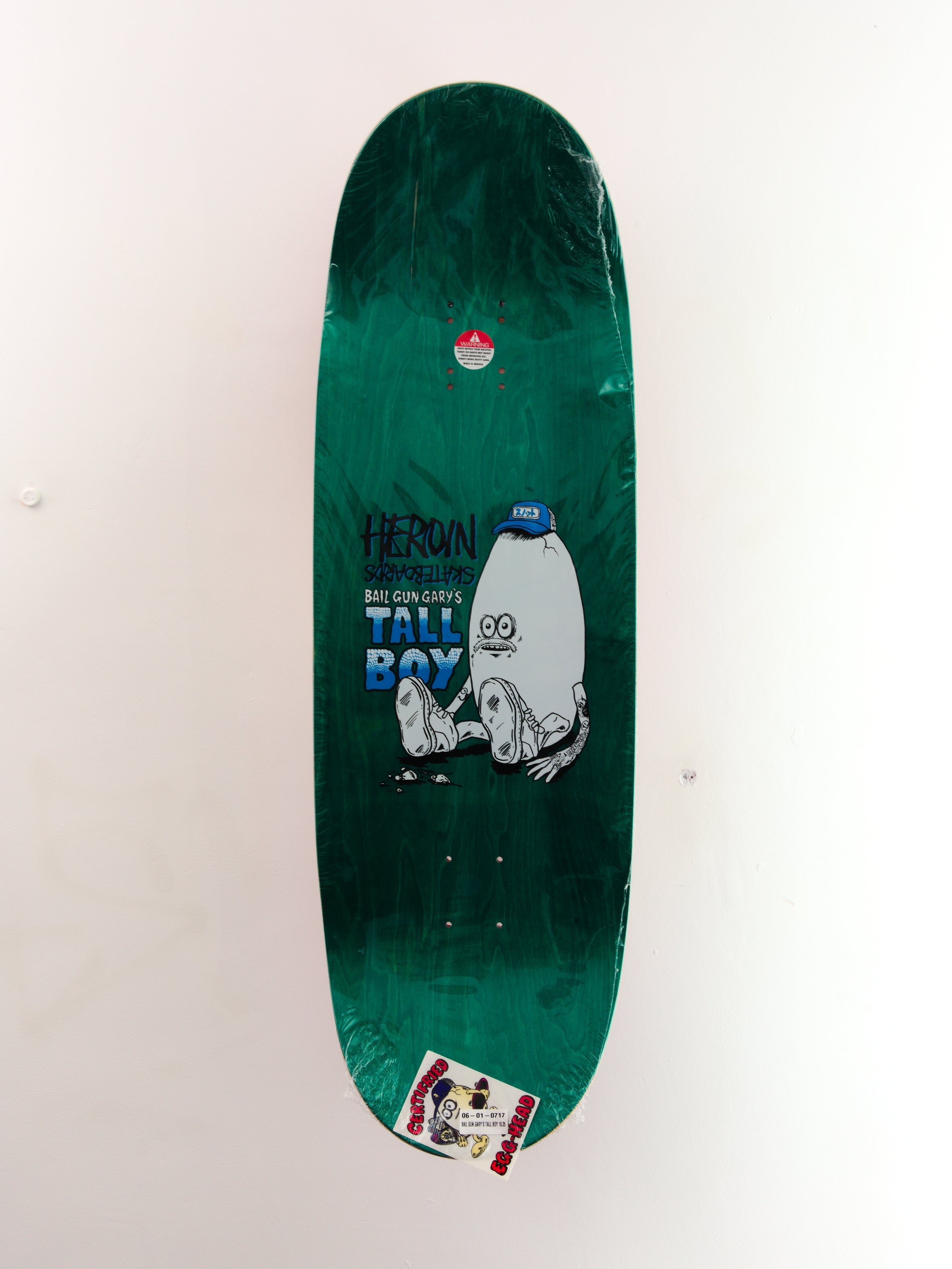 Heroin skateboards - ’bail gun gary’s tall boy’ egg shaped skateboard deck - 10.25 x 33.00 14.75/ 15.25