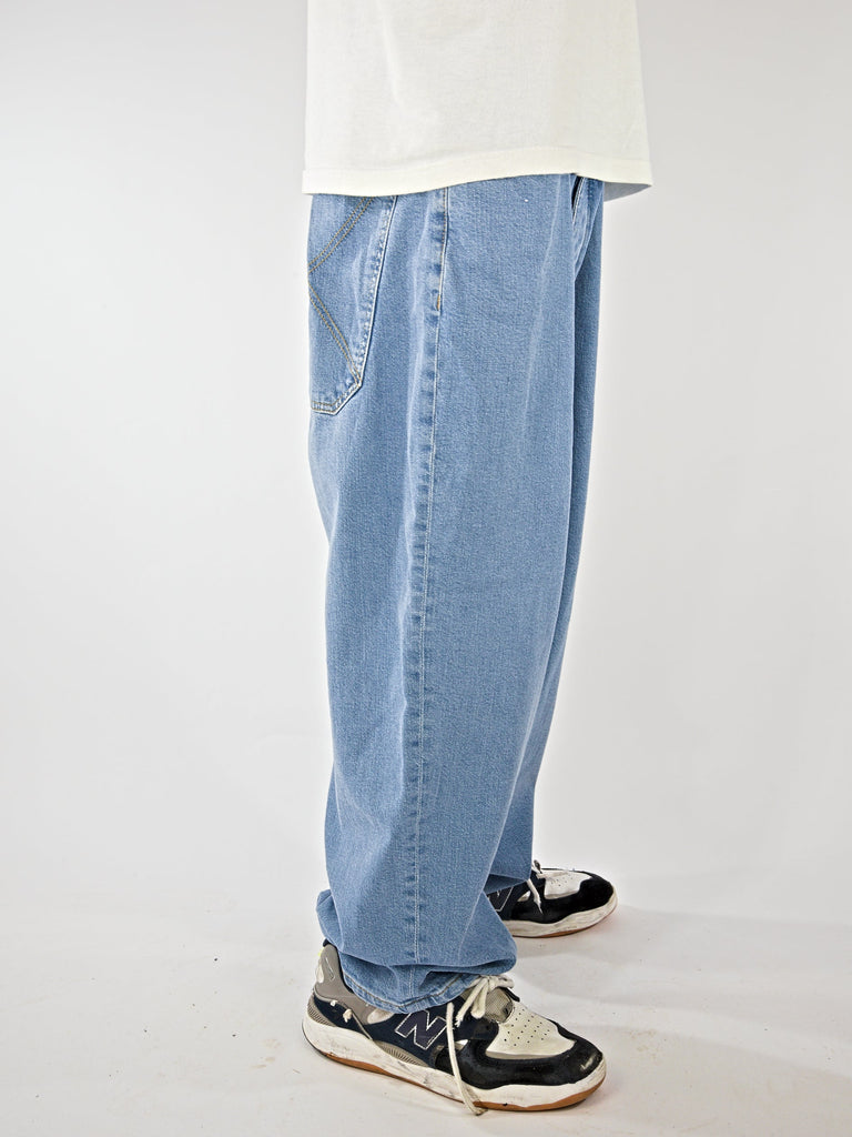 Light blue Xtra Monster baggy denim jeans with a relaxed fit by Homeboy