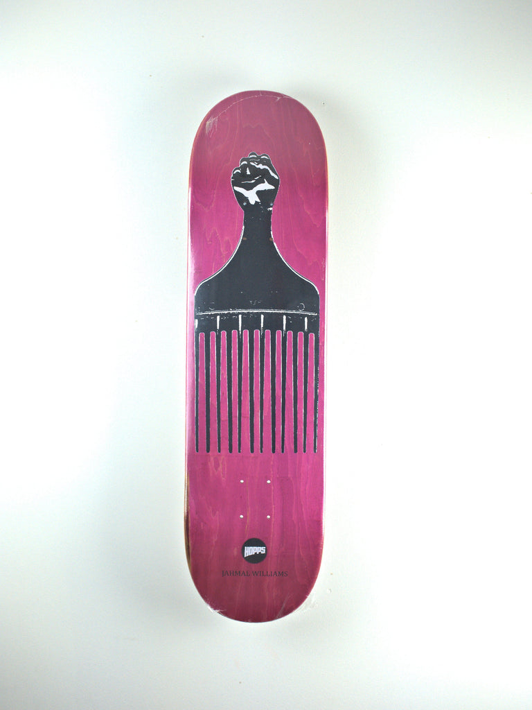 Pink Hopps Afro Pic Skateboard Deck featuring Jahmal Williams Pro graphic design