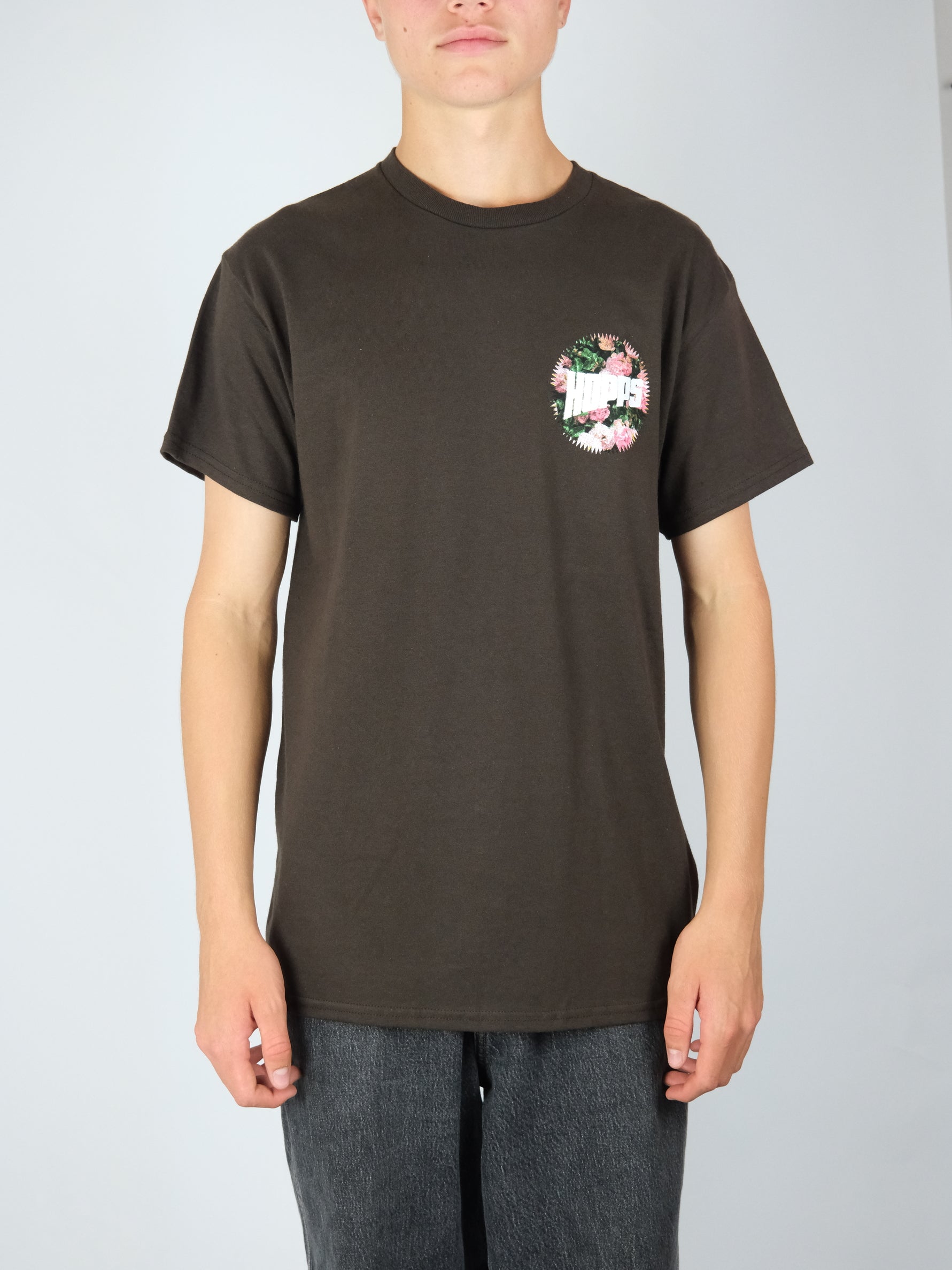 Hopp’s - ’big hopp’s roses’ heavyweight tee shirt - chocolate brown