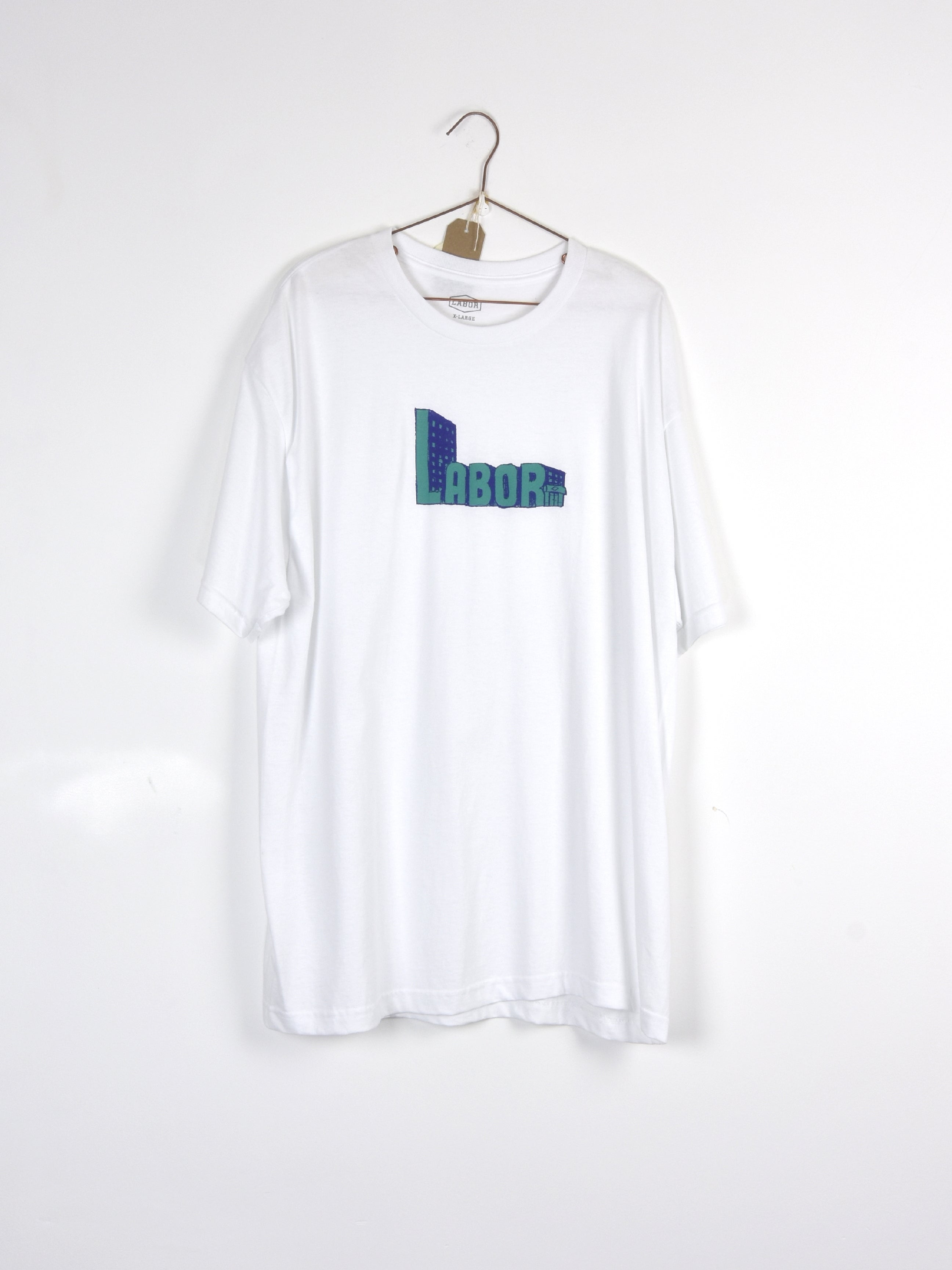Labor - building t shirt - white - xl last white t-shirt blue