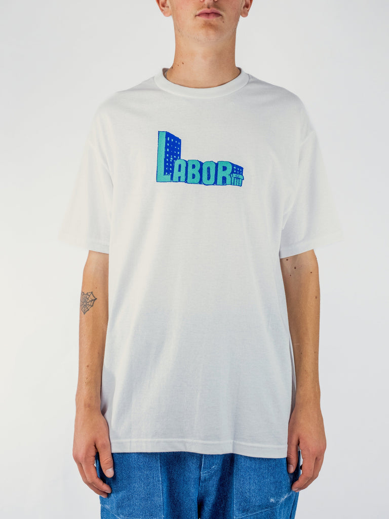 Labor - Building Tee White Fast Shipping Grind Supply Co Online Skateboard Shop