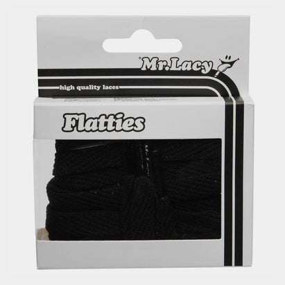 Package of Lacy Flatties black shoelaces by Mr. Lacy for Grind Supply footwear