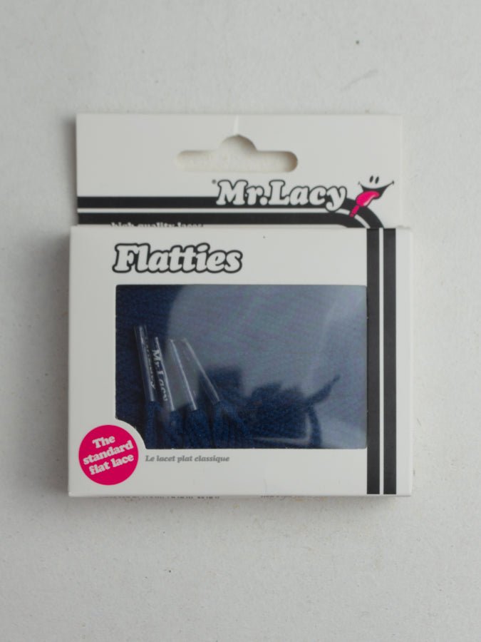 Packaged set of Mr Lacy Flatties in Navy Blue, 120 cm lacing accessories