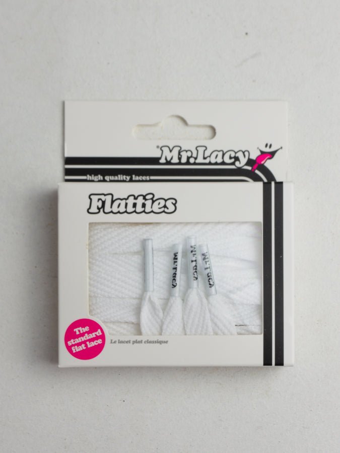 Mr Lacy Flatties white shoelaces 130cm package for stylish footwear enhancements