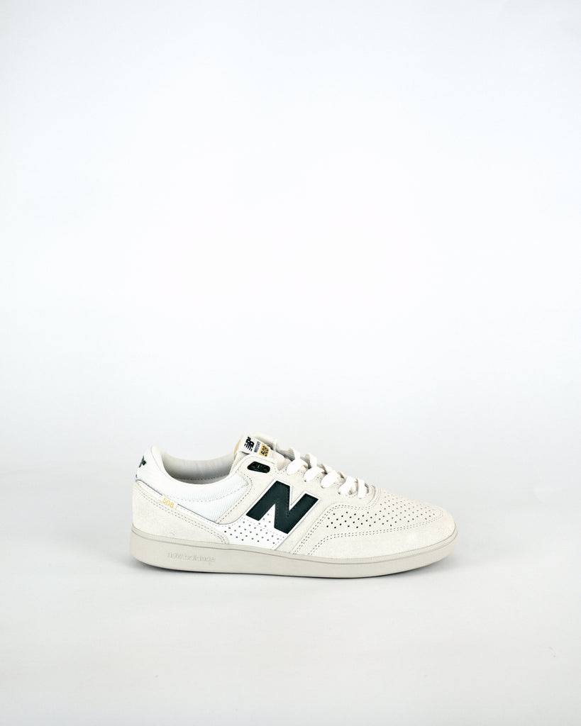 White sneaker with green N logo, New Balance Numeric Brandon Westgate 508 pro skate shoe