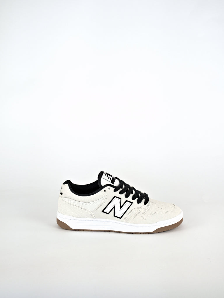 White New Balance Numeric NM 480’s Team Shoe with black accents and gum sole