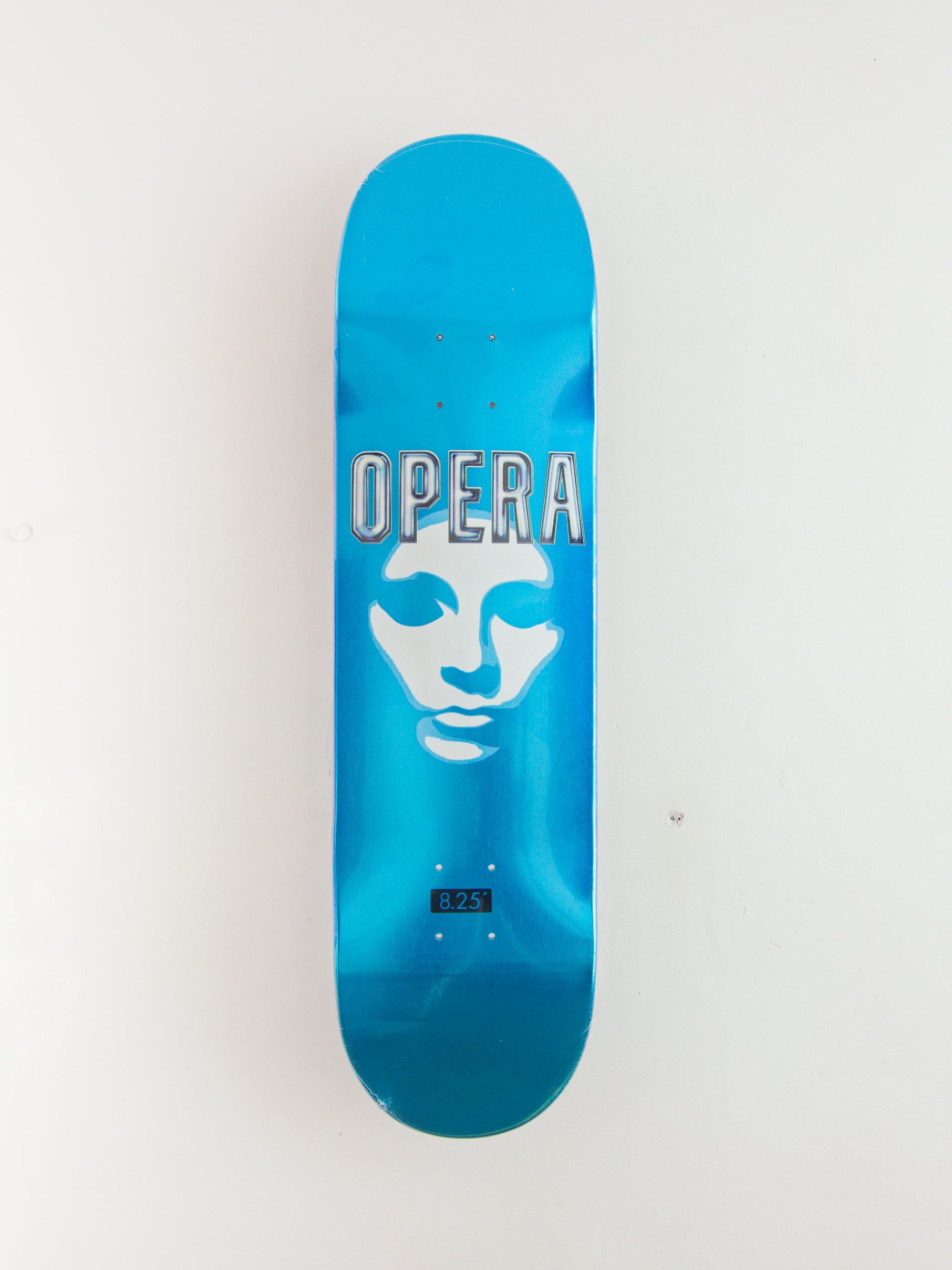 Opera skateboards - ’mask logo’ team skateboard deck - 8.25 x 32.1 metallic blue