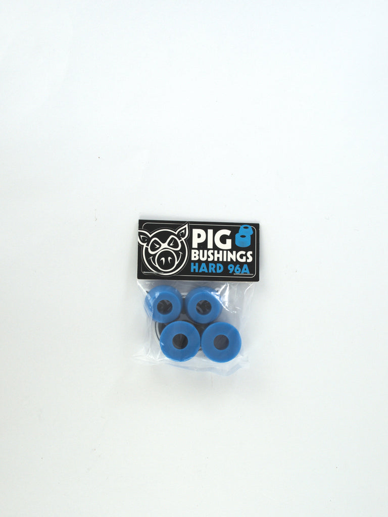 Package of Pig Wheels Bushings in Hard 96a Blue for skateboards, available online