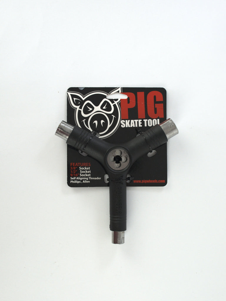 Skate tool with Pig Wheels logo on packaging for essential grind supply