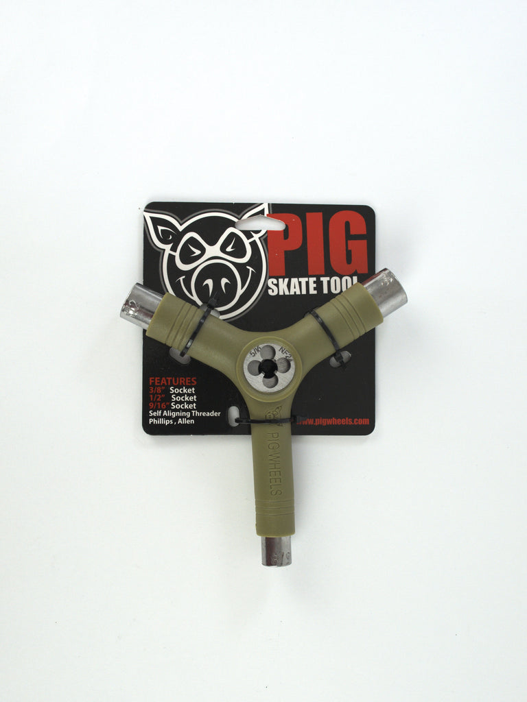 Pig wheels - pg multi tool - olive skateboard tools grind supply company uk