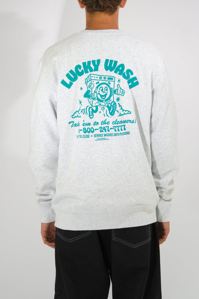 Play Dude - Lucky Wash - Crew Sweater- Ash Grey Sweatshirt Fast Shipping