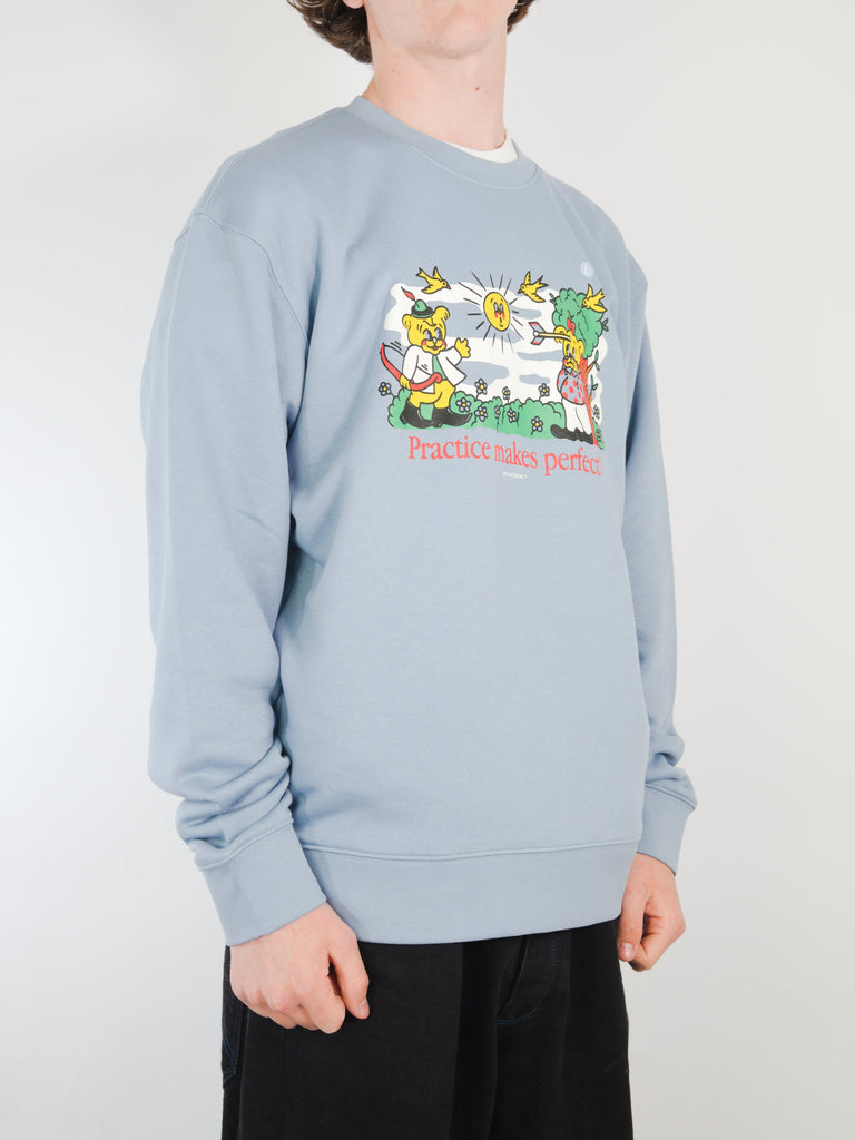 Play Dude - Practice Makes Perfect- Crew Neck Sweater - Fog Blue Sweatshirt Fast Shipping - Grind Supply Co - Online Skateboard Shop