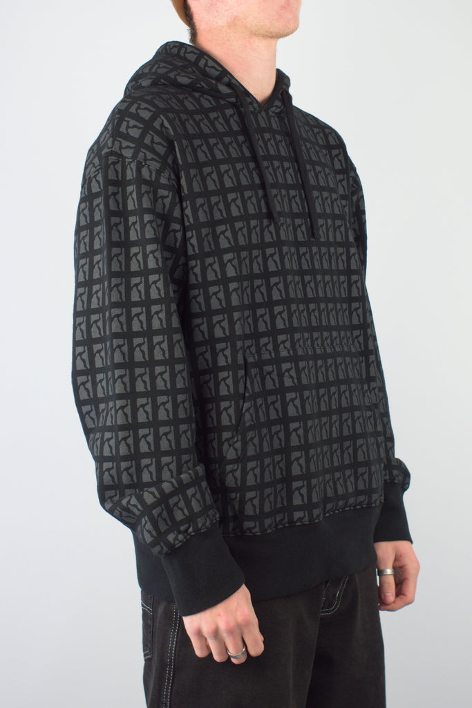 Black Poetic Collective organic cotton hoodie with geometric pattern of small squares