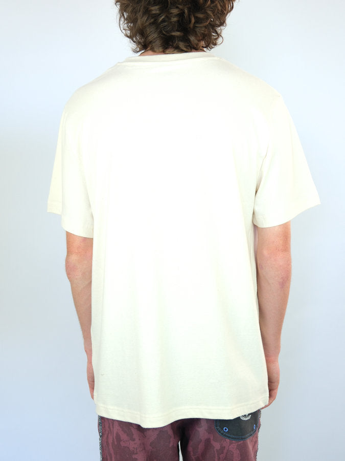 Plain white t-shirt shown from the back.