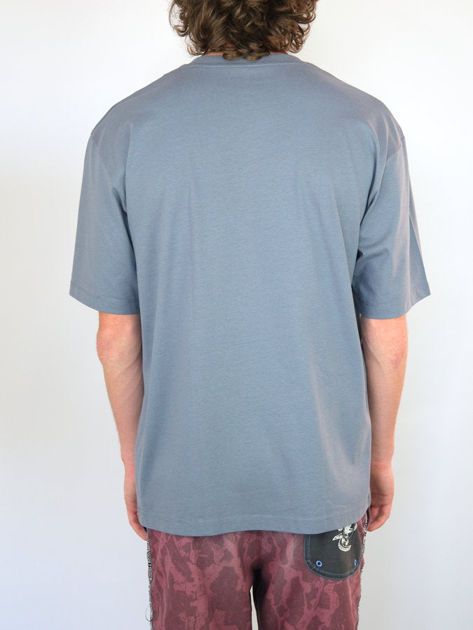 Plain gray short-sleeved t-shirt shown from the back.