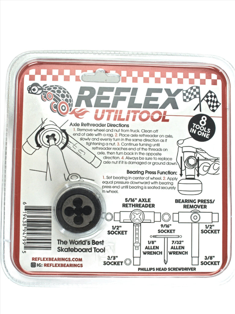 Reflex Hardware Utilitool, multifunctional skateboard tool in black with bearing press and sockets