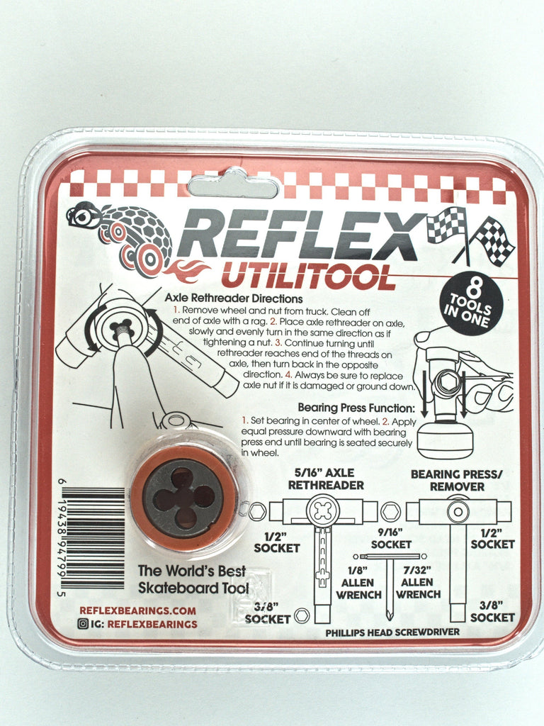 Reflex Hardware Utilitool, multi-function skateboard tools with rethreader and bearing press