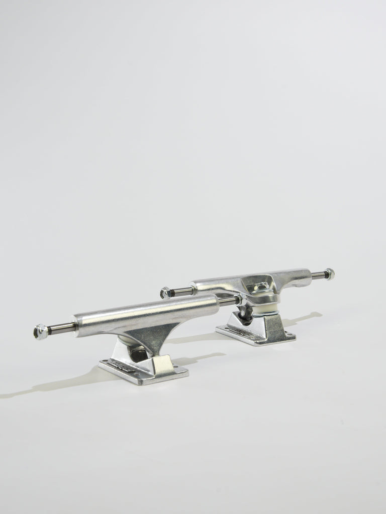 Pair of Slappy Trucks ST1 skateboard trucks in raw polish finish for optimal performance