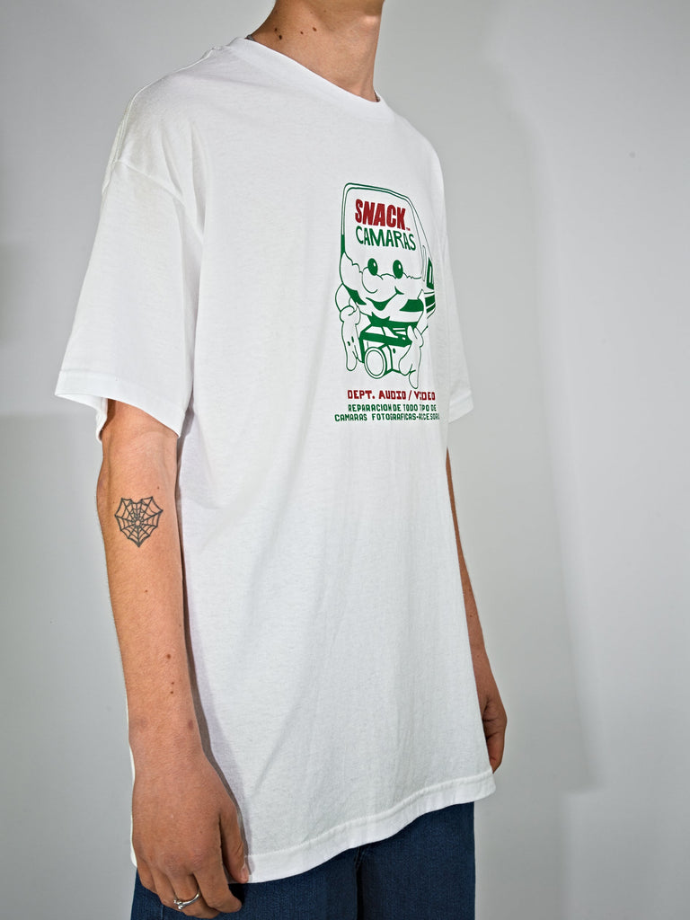 Snack Skateboards - Audio / Video Tee White Fast Shipping Grind Supply Co Online Skateboard Shop