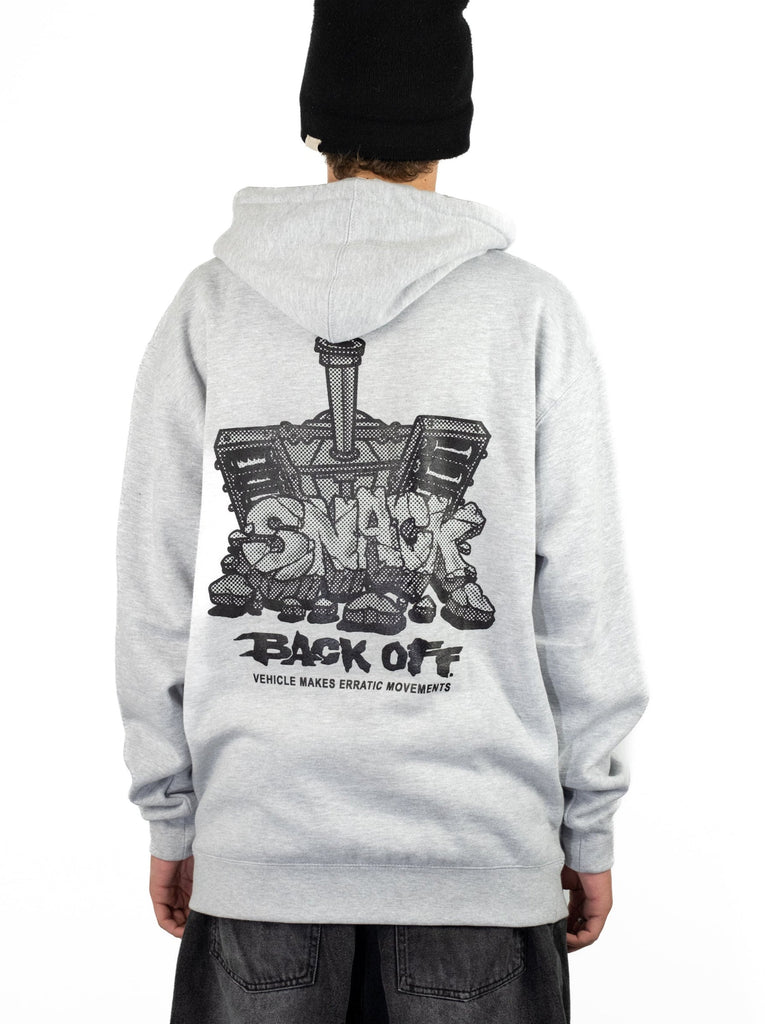 Light gray heavyweight cotton hoodie from Snack Skateboards featuring SNAG graphic design