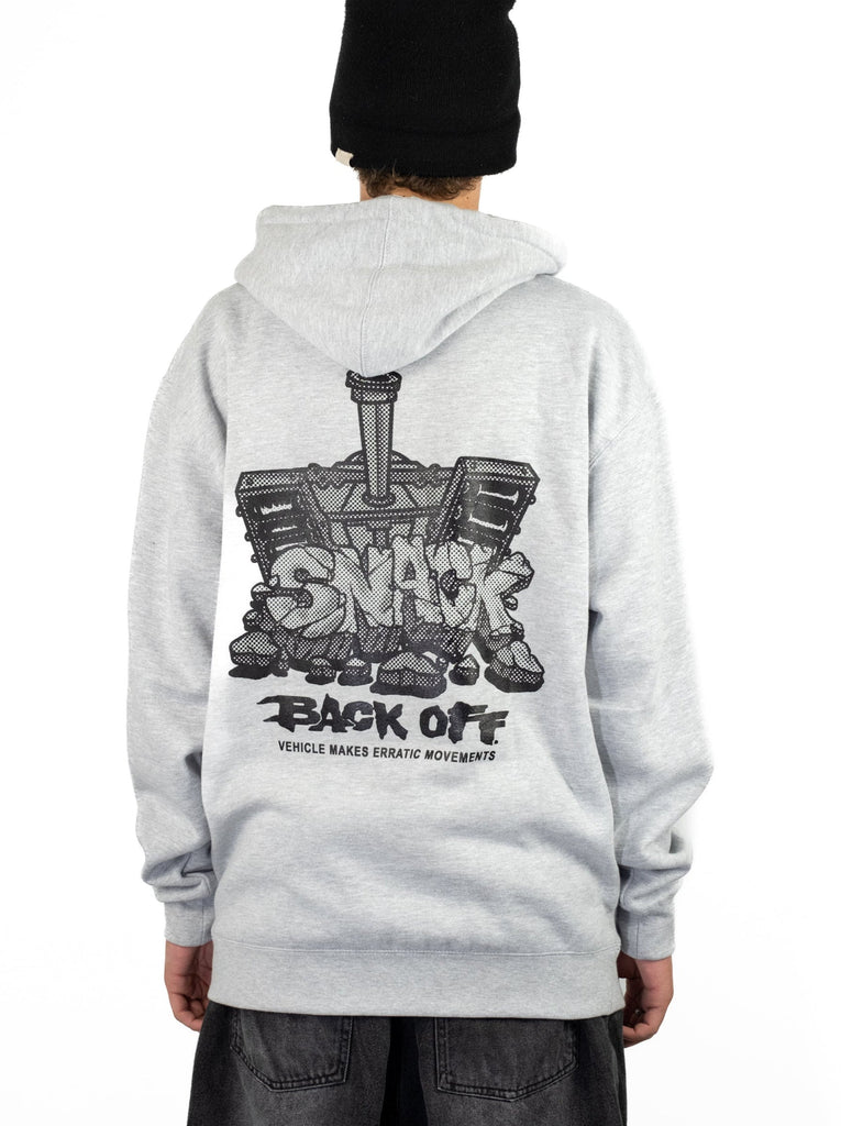 Snack Skateboards - ’back Off’ Heavweight 10 Oz Cotton Hoodie Heather Grey Fast Shipping Grind Supply Co Online Skateboard Shop