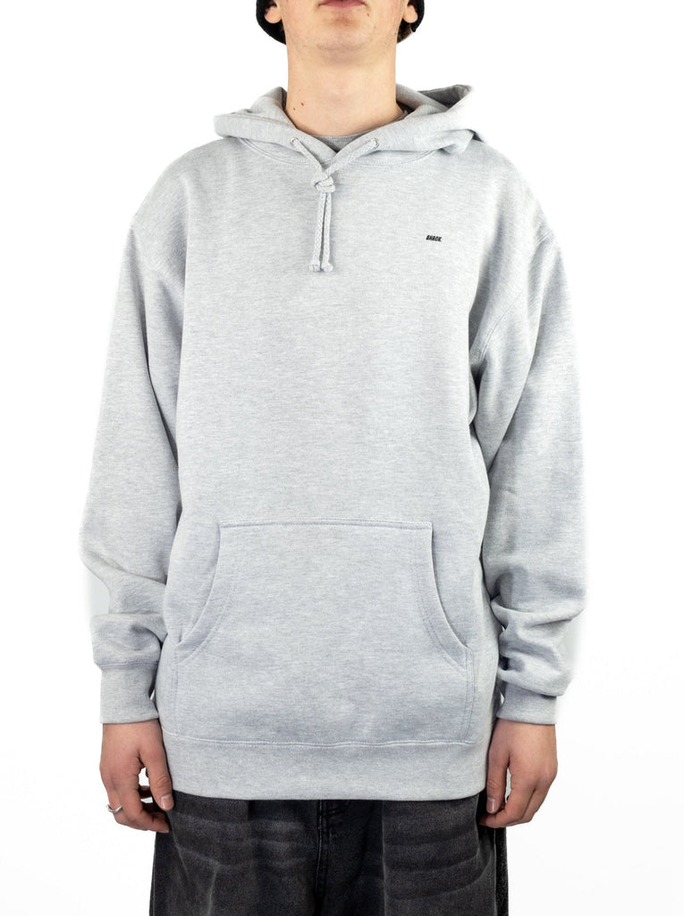 Snack skateboards - ’back off’ - heavyweight 10 oz cotton hoodie - heather grey grind supply company uk