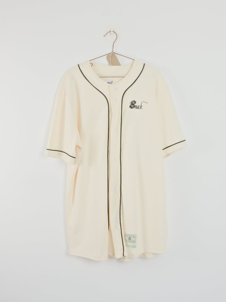 Snack skateboards - fine garments baseball jersey - cream & black - xl last one grind supply company uk