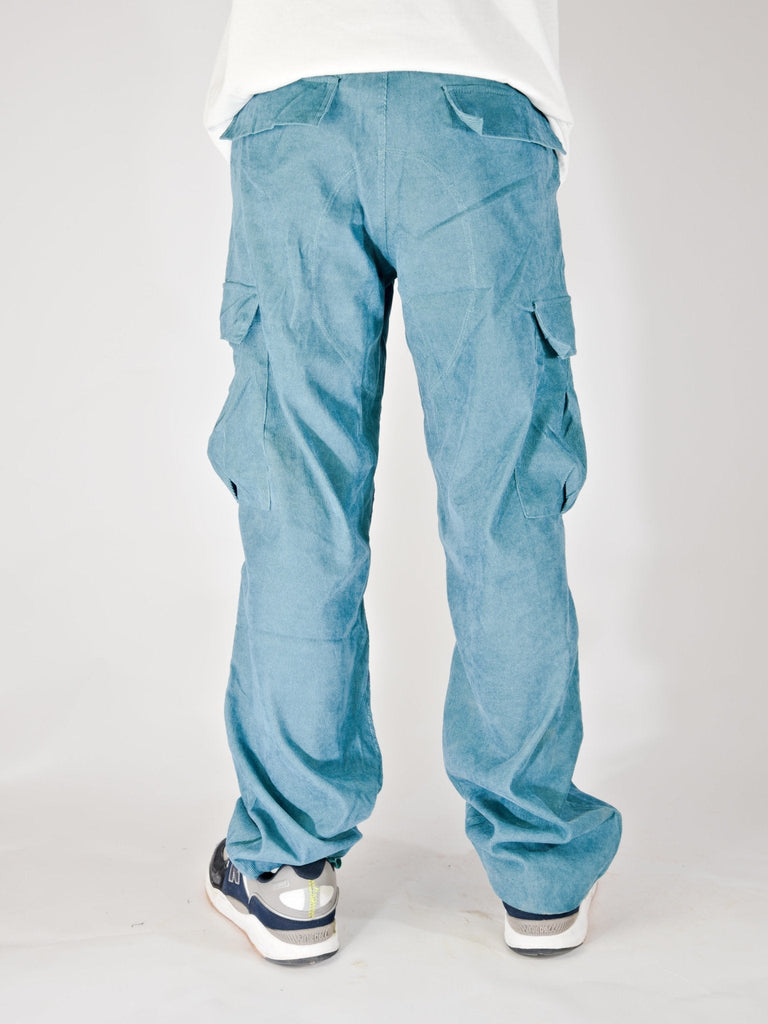 Light blue Snack Skateboards Coduroy Cargo Pants featuring a relaxed baggy fit