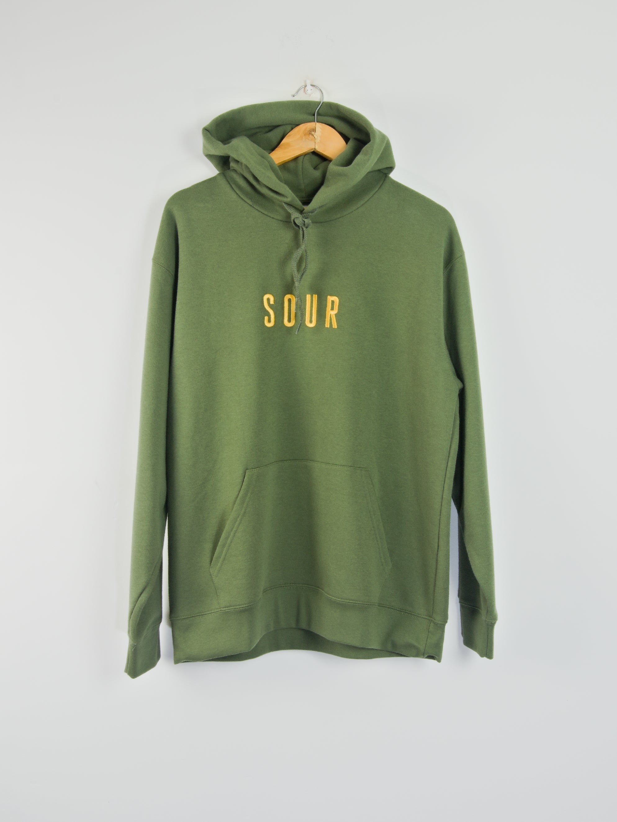 L sour solution army pull over hoodie olive green - heavyweigt - last one size only