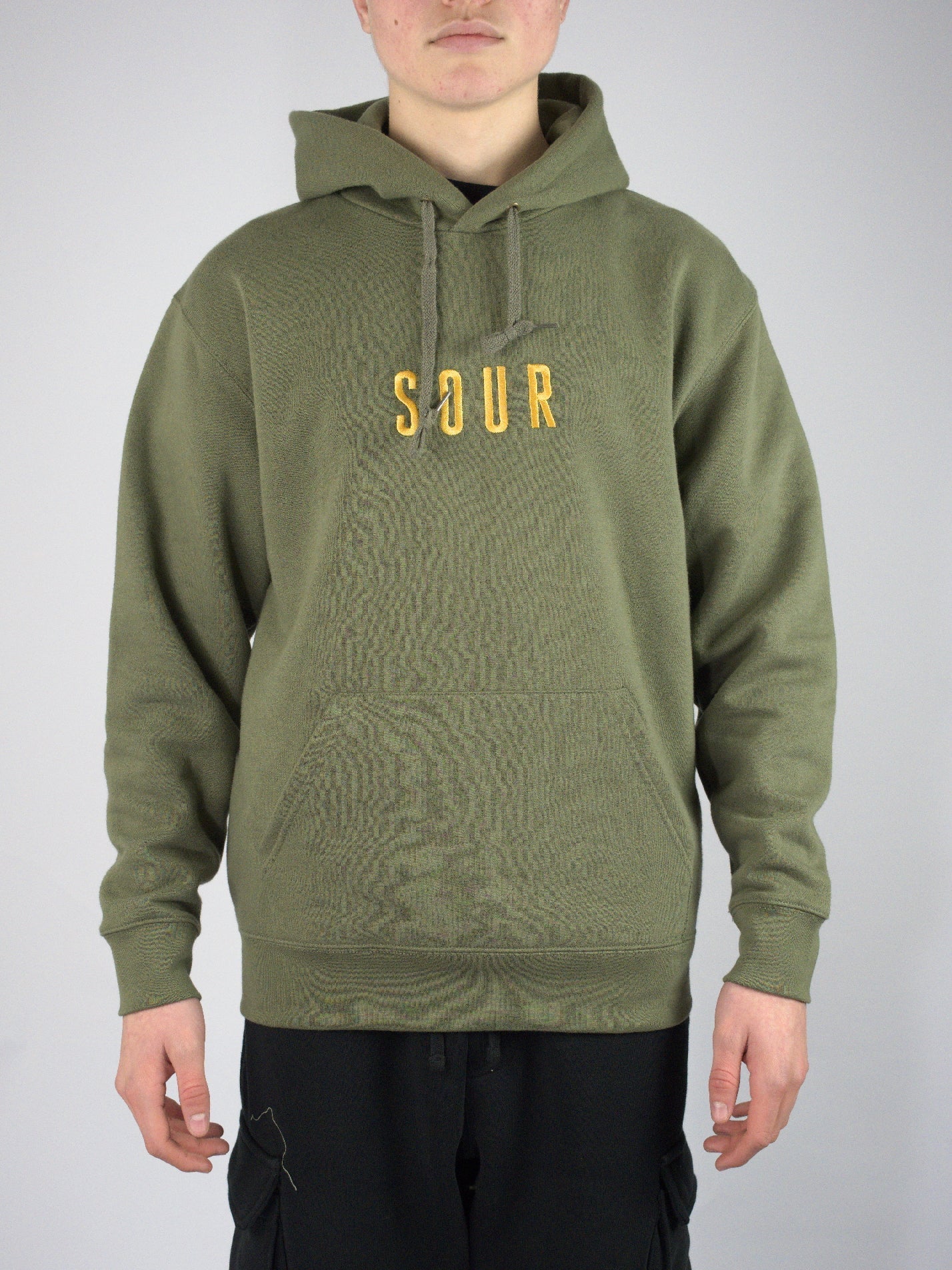 L sour solution army pull over hoodie olive green - heavyweigt - last one size only