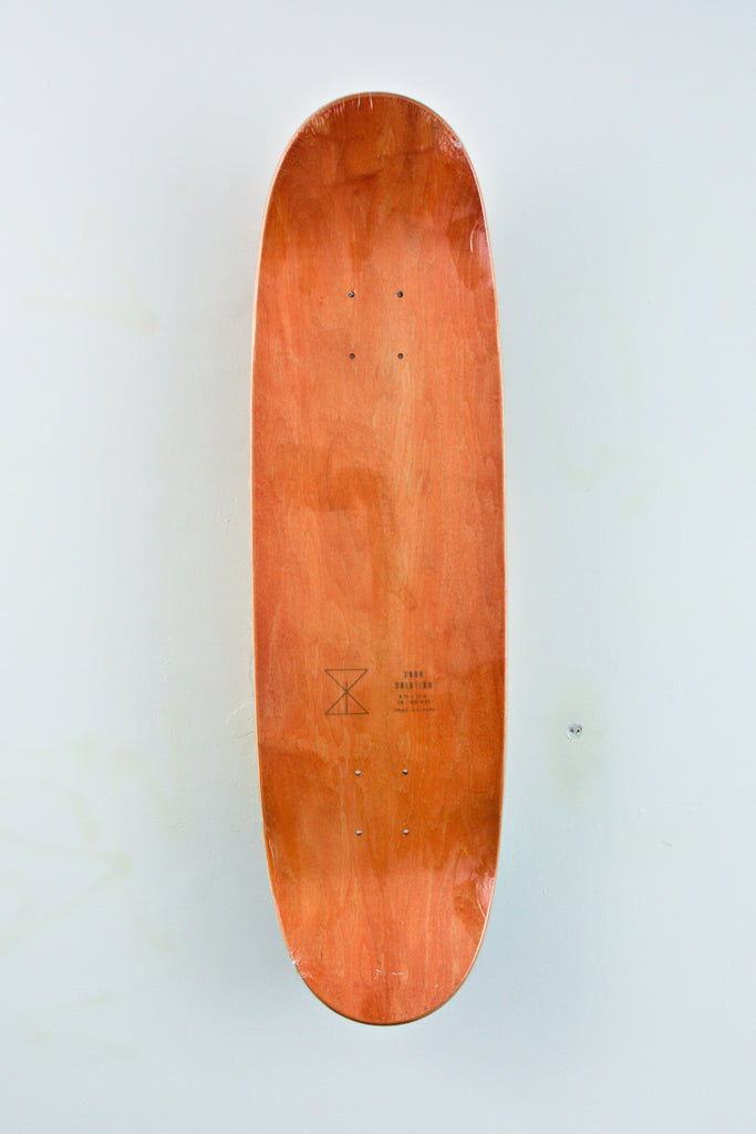 Orange Sour Solution Conehead Egg Skateboard Deck with visible screw holes and logo