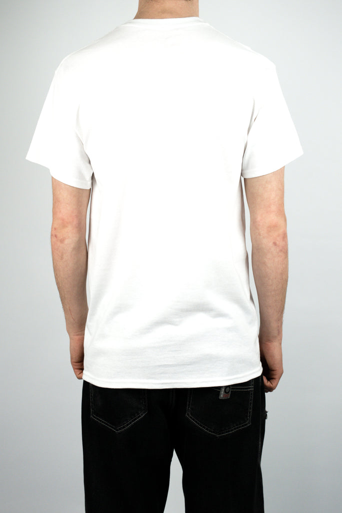 Plain white Infinity Tee from Sour Solution worn by a person, viewed from the back