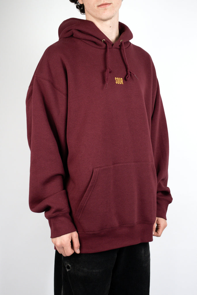 Burgundy lines hoody featuring yellow SOUR print from Sour Solution collection