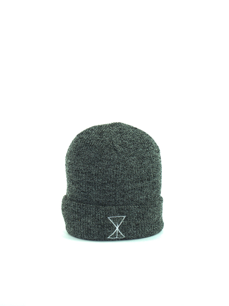 Dark gray knit Sour Solution Sourglass Beanie with embroidered cuff symbol