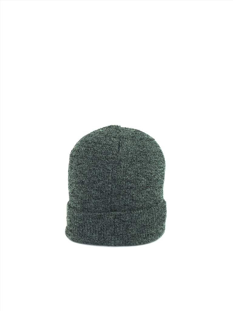 Dark green Sour Solution Sourglass Beanie with a folded brim displayed prominently