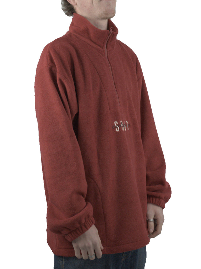 Burgundy heavyweight fleece pullover featuring S-W text, part of Sour Solution Spot Hunter collection