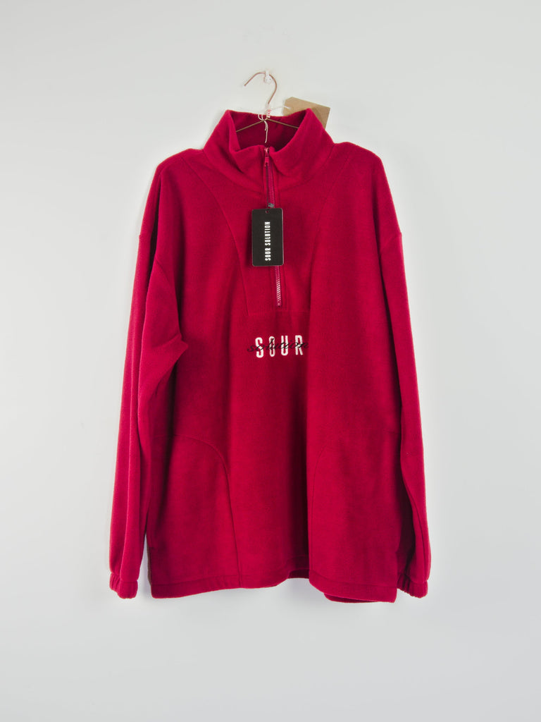 Sour solution - spot hunter - quarter zip fleece pull over - red sweatshirt grind supply company uk