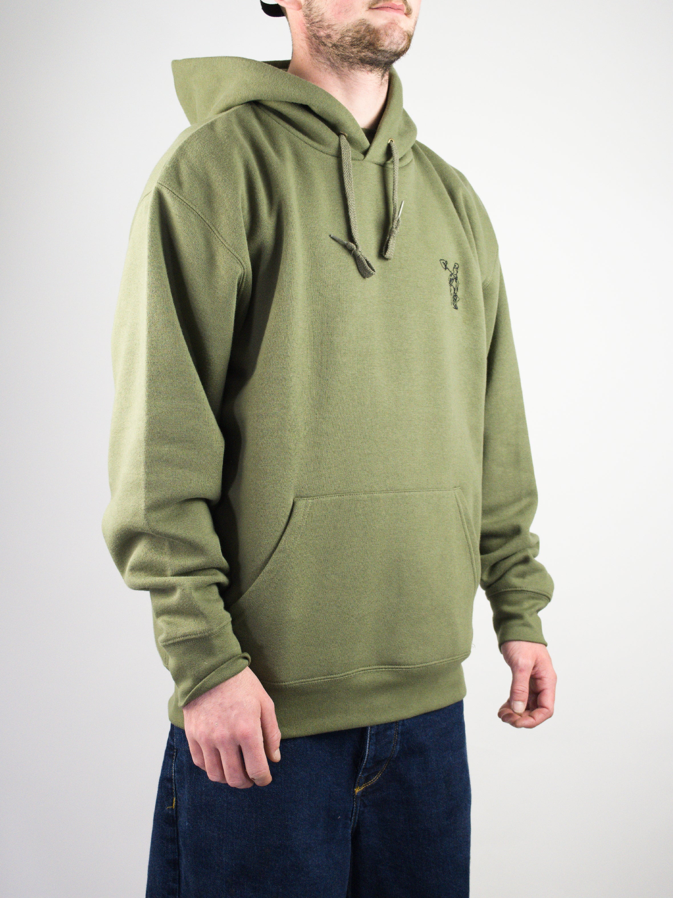 Sour solution worker hoodie - heavyweight pullover with embroidery & back print olive green pullover